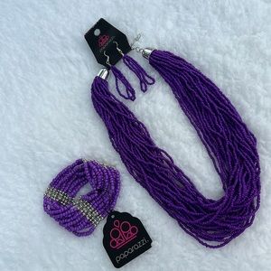 Paparazzi Purple Seedbead Necklace, earrings, and bracelet Set
